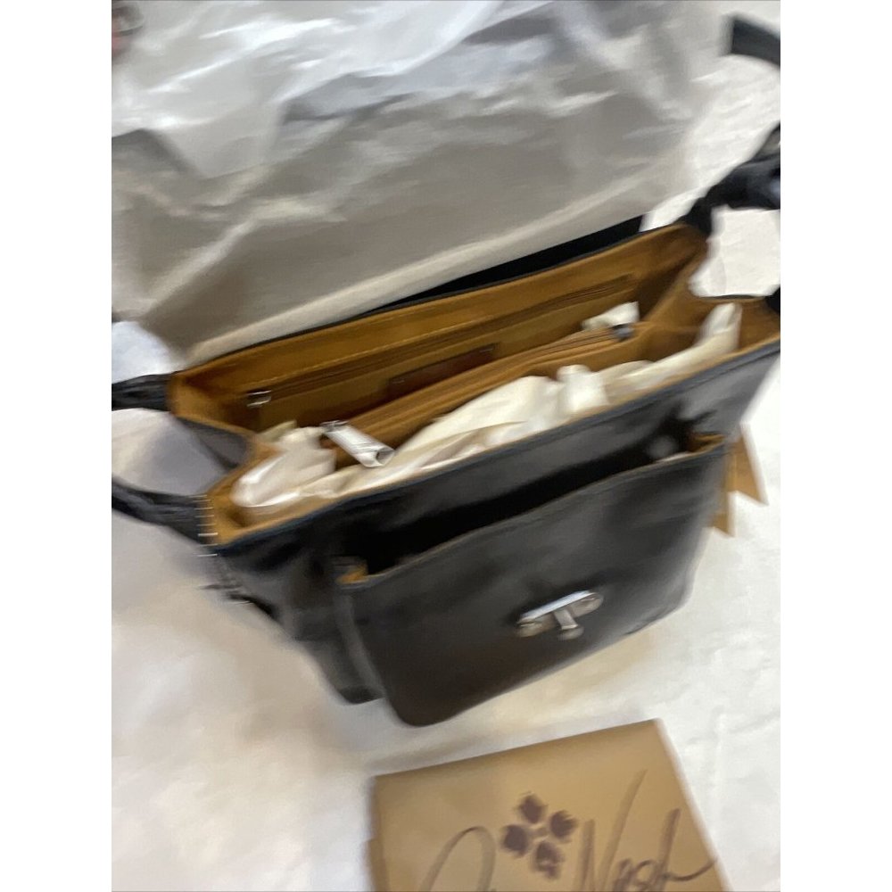 Patricia Nash Leather Leandra Flap Natural and Black Crossbody Handbag Purse - Picture 10 of 12